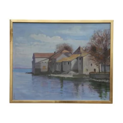 Painting, oil on canvas “Nernier, edge of Lake Geneva - …