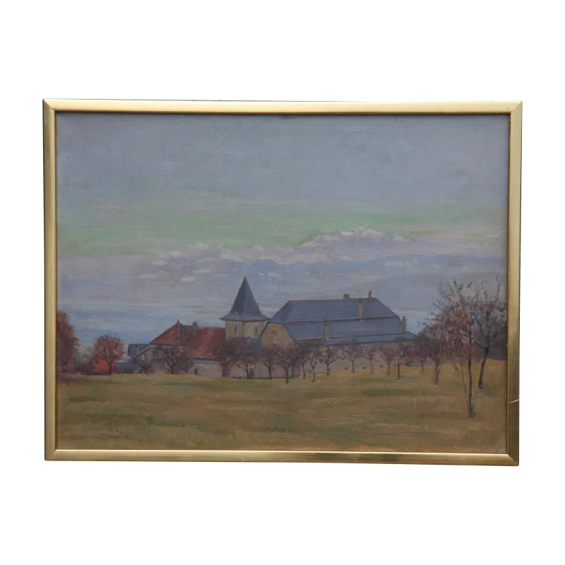 Tableau, huile sur toile "Campagne Genevoise et le Mont - Moinat - Ruegger
