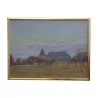 Painting, oil on canvas “Geneva countryside and the Mont … - Moinat - Ruegger