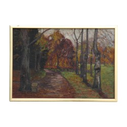 Painting, oil on canvas “Alley in autumn”, by Henri RUEGGER …