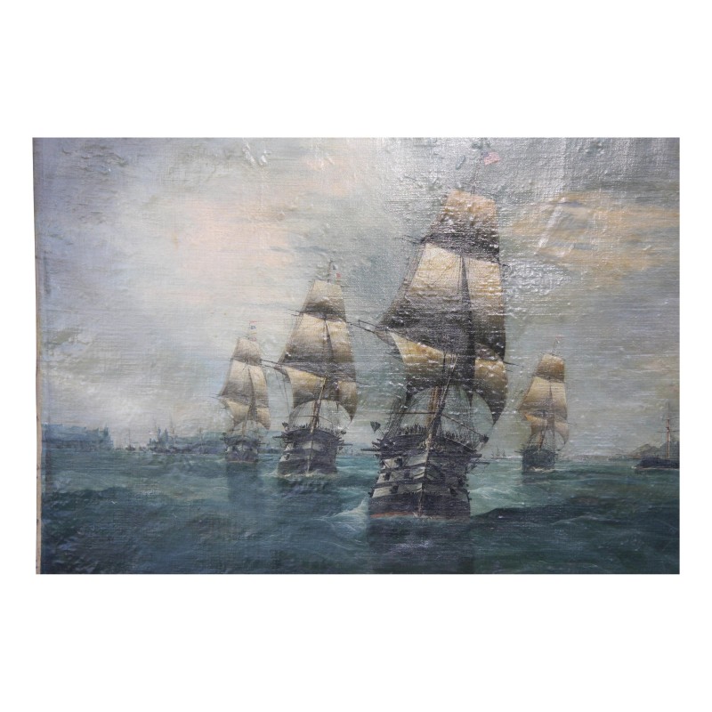Tableau Marine huile sur toile “3 Mats en mer” signé en bas à … - Moinat - Tableaux - Marine