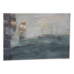 Tableau Marine huile sur toile “3 Mats en mer” signé en bas à …