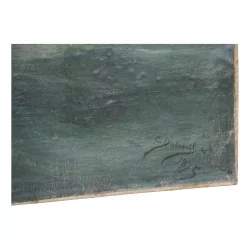 幅海洋油画布面油画“3 Mats en mer”，署名较低……