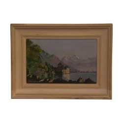 布面油画“Château de Chillon”，署名较低……