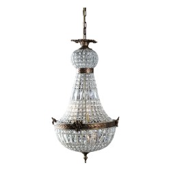 Hot air balloon chandelier with crystals and patinated gold metal