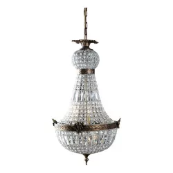 Hot air balloon chandelier with crystals and patinated gold metal