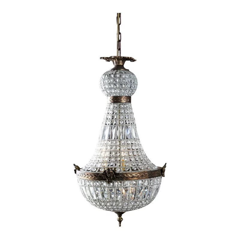 Hot air balloon chandelier with crystals and patinated gold metal - Moinat - Chandeliers, Ceiling lamps