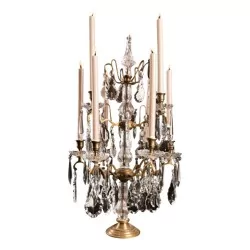 Palermo candle holder candelabra in patinated gold metal and crystals,
