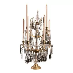 Palermo candlestick candelabra in patinated gold metal and crystals, …