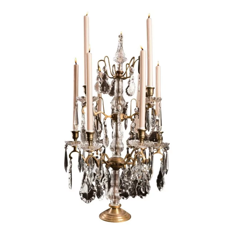 Palermo candle holder candelabra in patinated gold metal and crystals, - Moinat - Table lamps Palermo candle holder candelabra in patinated gold metal and crystals, - Moinat - Table lamps