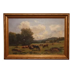 Ölgemälde auf Leinwand „Blick auf den Hof vom Feld“ …