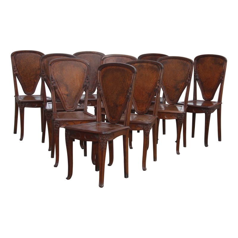 Série de 10 chaises Majorelle “Vigne” en noyer palissandre … - Moinat - Chaises