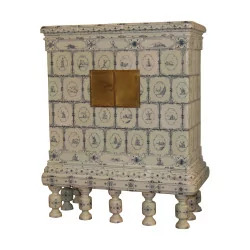 White and blue earthenware stove, from “Le Verre blanc”