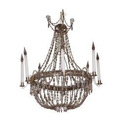Lustre à cristaux à 8 lumières forme bougie et 6 petites