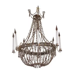 Crystal chandelier with 8 candle-shaped lights and 6 small ones