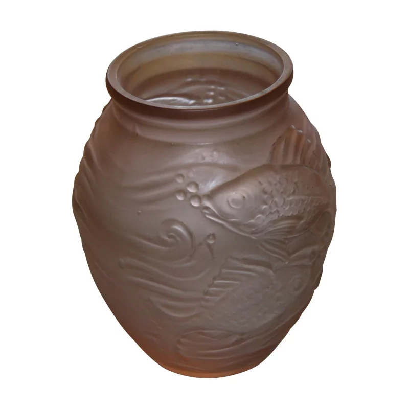 ovoid vase with fish decoration, in the style of Verlys / … - Moinat - Boxes, Urns, Vases