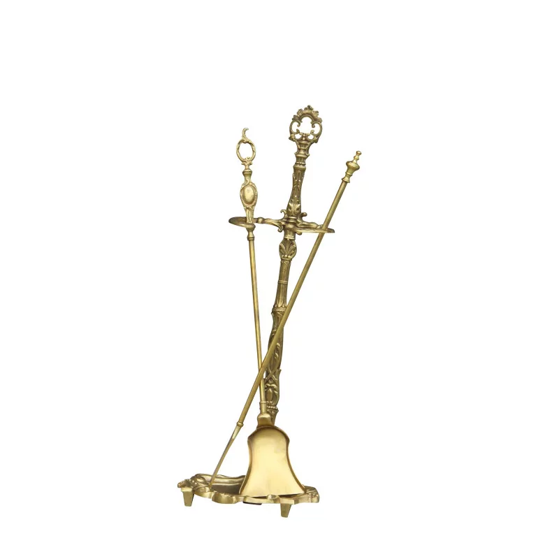 Set d'outil de cheminée en bronze doré. 19ème siècle - Moinat - Accessoires de cheminée