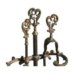 Set d'outils de cheminée en bronze. 19ème siècle