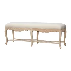 Elysée bench in raw wood with white upholstery.