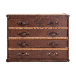 Commode en vieux cuir, avec 5 tiroirs.