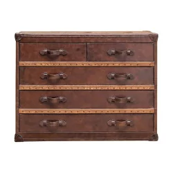 Dresser in old leather, with 5 drawers.