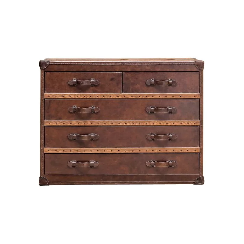 Dresser in old leather, with 5 drawers. - Moinat - Chests of drawers, Commodes, Chifonnier, Chest of 7 drawers