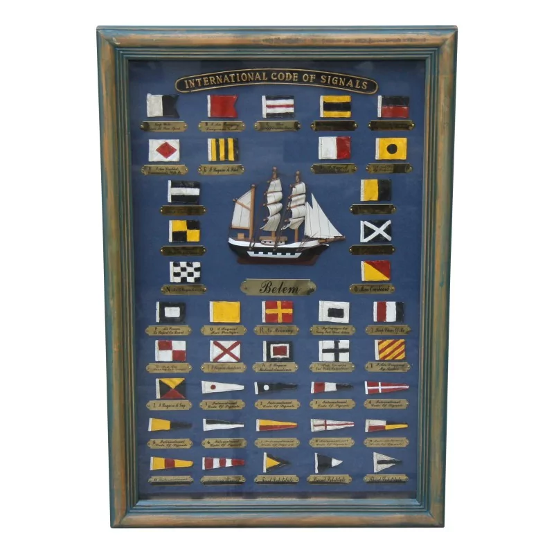Table “Marine signals” with vertical frame. - Moinat - Painting - Navy