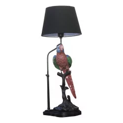 Lampe “Perroquet rouge” en porcelaine avec abat-jour noir.