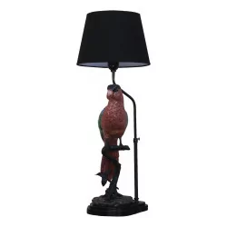 “Red Parrot II” lamp in painted porcelain and lampshade …