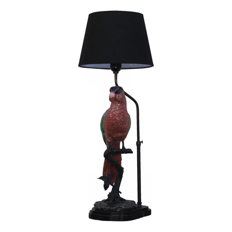 Lampe “Perroquet II rouge” en porcelaine peinte et abat-jour … - Moinat - Lampes de table
