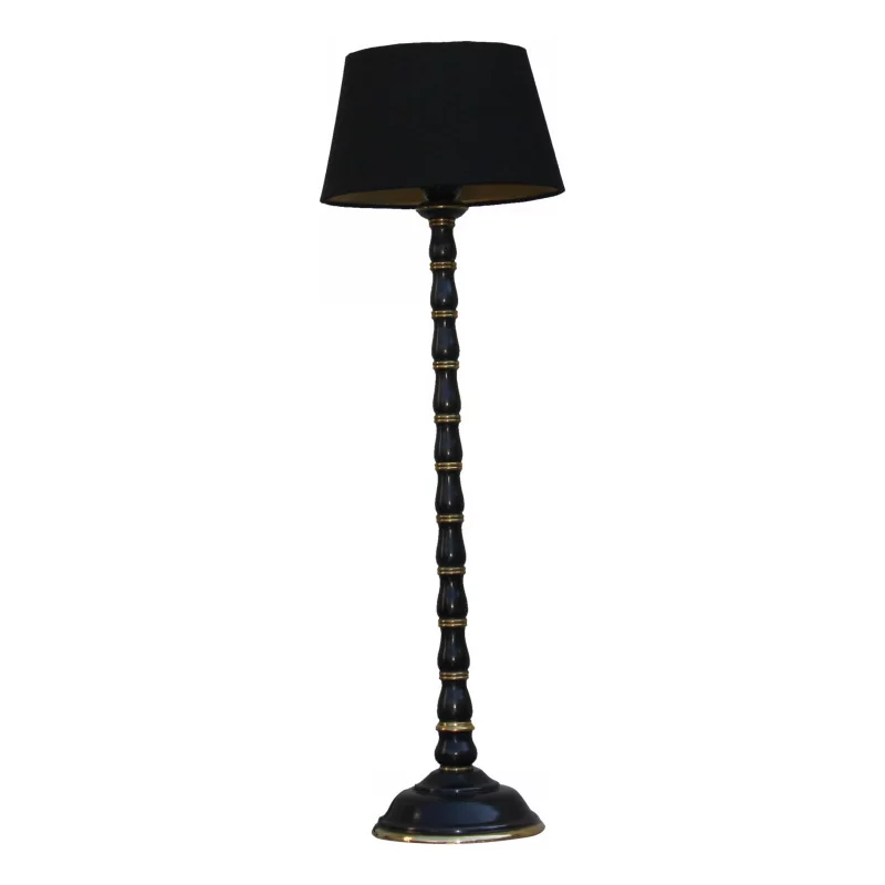 Lampe en métal noir et doré avec abat-jour en coton noir. - Moinat - Lampes de table