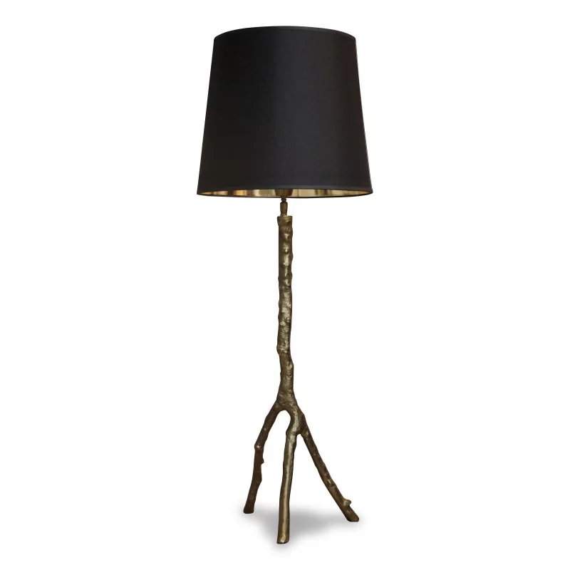 Grande lampe "Branche" en métal doré avec abat-jour noir - Moinat - Lampes de table