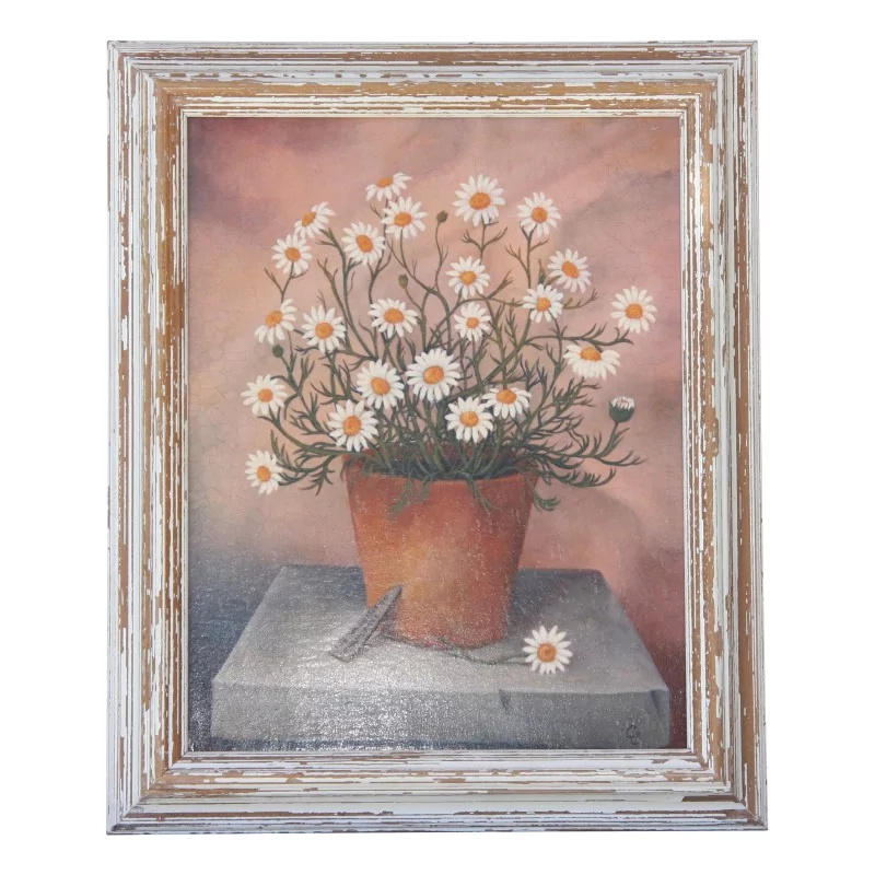 Gemälde „Blumentopf“ mit weißem Bleirahmen. - Moinat - Gemälden - Verschieden