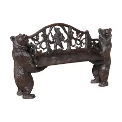 Sitzbank «Ours» aus geschnitztem Brienzer Holz. 2 hochdetaillierte Bären...