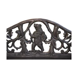 “Ours” bench in carved wood from Brienz. 2 highly detailed bears...