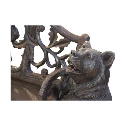 “Ours” bench in carved wood from Brienz. 2 highly detailed bears...