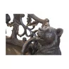Sitzbank «Ours» aus geschnitztem Brienzer Holz. 2 hochdetaillierte Bären... - Moinat - VE2022/3