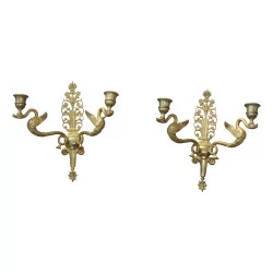 Pair of “Swans” gilt bronze sconces, Empire model, no …