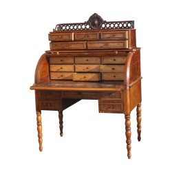 Bureau cylindre en bois d'acajou, avec multiples tiroirs et …