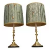 Pair of candlesticks mounted as a lamp with black wooden base and … - Moinat - Table lamps