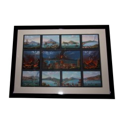 Tableau, montage de 11 gouaches Napolitaines “Éruption …