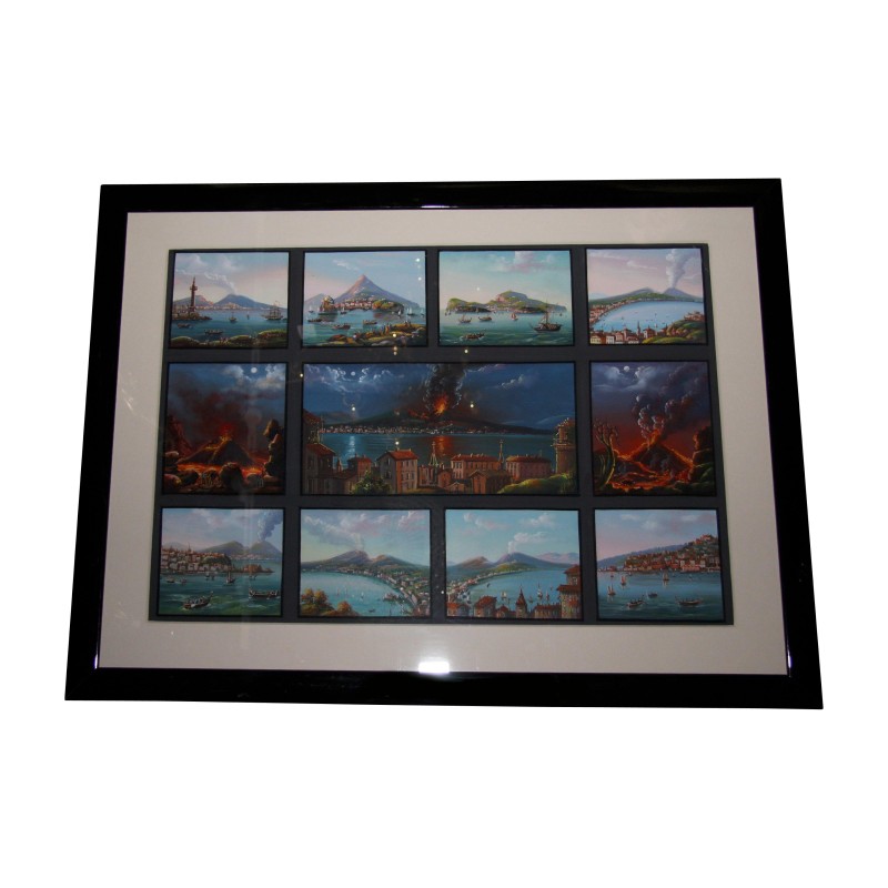 Painting, montage of 11 Neapolitan gouaches “Eruption … - Moinat - Painting - Landscape Painting, montage of 11 Neapolitan gouaches “Eruption … - Moinat - Painting - Landscape