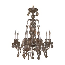 Lustre en cristal de bohème à 8 lumières. Vers 1940