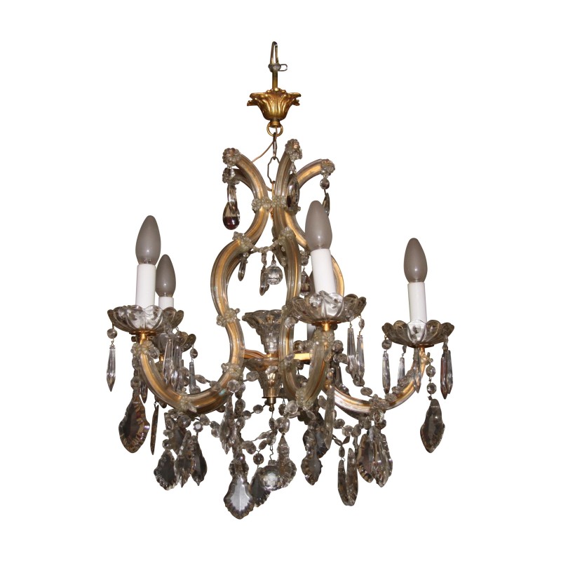 Lustre en cristal de bohème à 5 lumières. Italie, vers 1970 - Moinat - Lustres, Plafonniers Lustre en cristal de bohème à 5 lumières. Italie, vers 1970 - Moinat - Lustres, Plafonniers