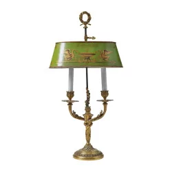 neoklassizistische Bouillotte-Lampe aus vergoldeter Bronze mit Lampenschirm …