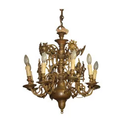holländischer Kronleuchter aus brünierter, vergoldeter Bronze mit 8 Lichtern. 20. …
