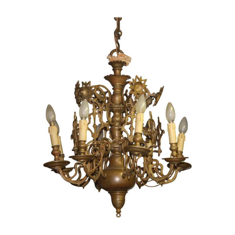 Lustre Hollandais en bronze doré bruni à 8 lumières. 20ème … - Moinat - Lustres, Plafonniers