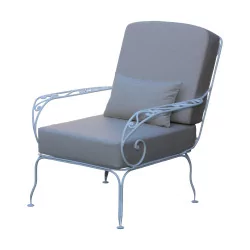 \"Beau-Rivage\" model armchair in white painted wrought iron,
