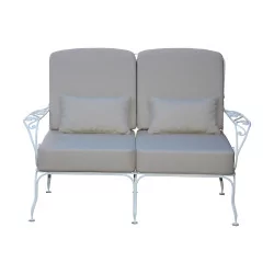 \"Beau-Rivage\" model 2-seater sofa in white painted wrought iron,