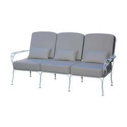 \"Beau-Rivage\" model 3-seater sofa in white painted wrought iron,